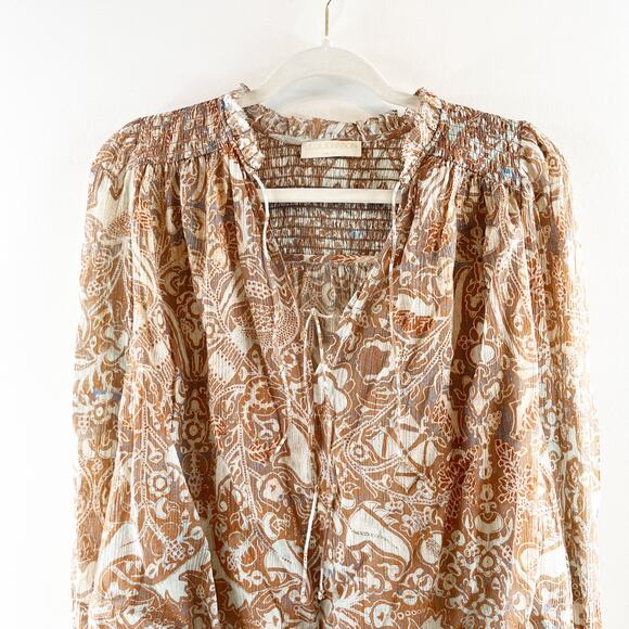 Ulla Johnson Ida Printed Cotton Blend Puff Sleeve Split-Neck Blouse Feldspar 2 - Picture 8 of 10